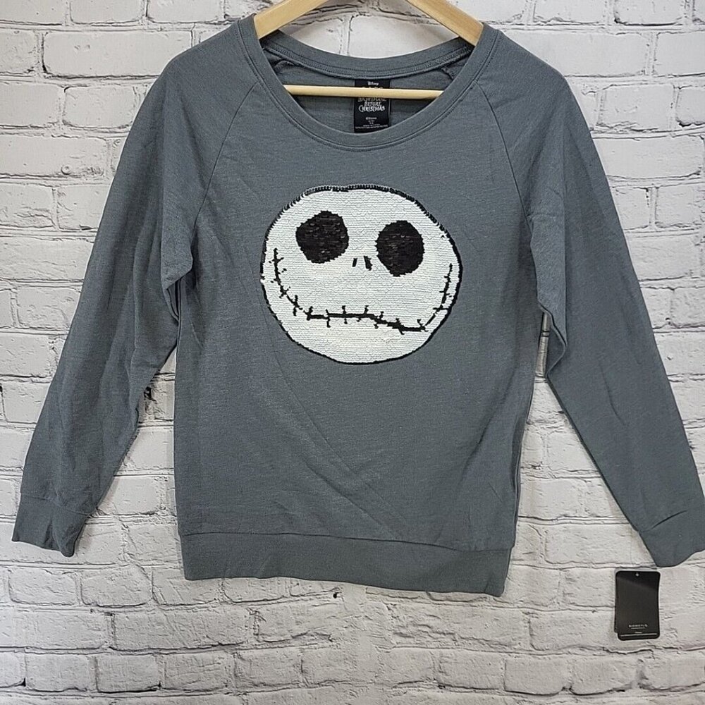 Nightmare Before Christmas Jack Skellington Pullover Womens XS Gray Sequined NWT